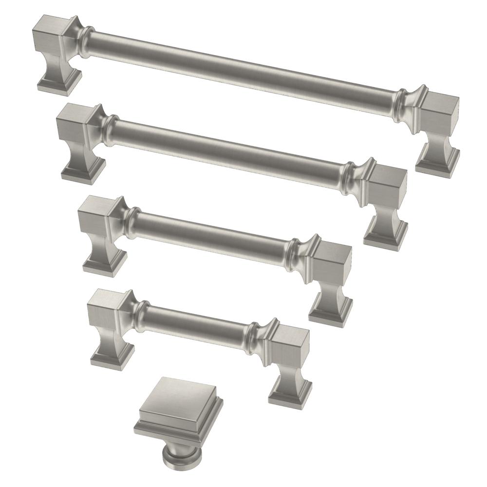 Thea Satin Nickel Drawer Pulls and Knob - Brass Cabinet Hardware 