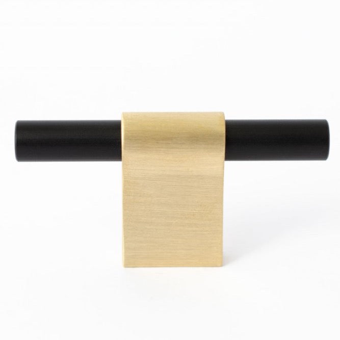 T-Bar "Line" Black and Brushed Brass Cabinet Knobs and Drawer Pulls - Forge Hardware Studio