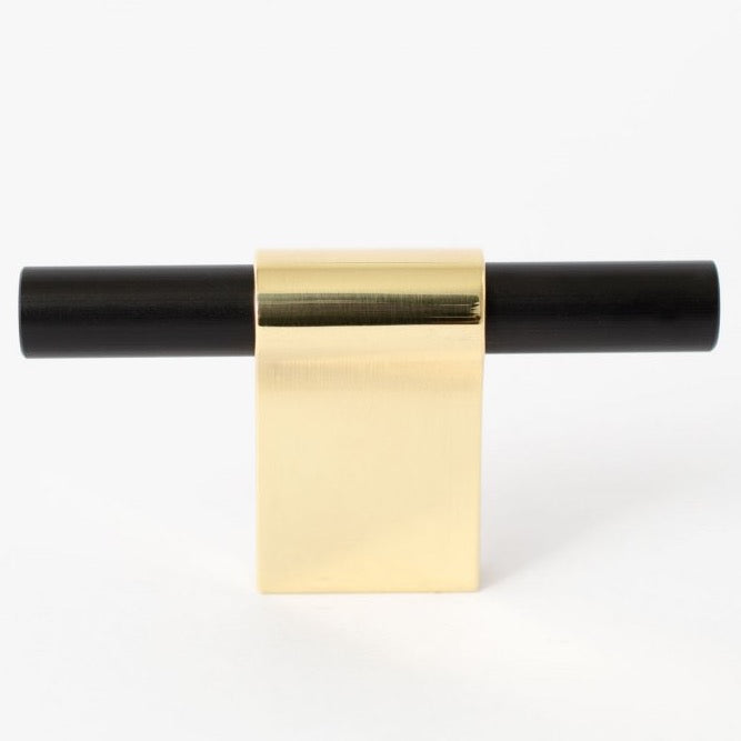 T-Bar "Line" Black and Polished Brass Cabinet Knobs and Drawer Pulls - Forge Hardware Studio