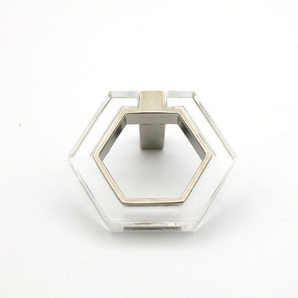 Polished Nickel and Lucite Geometric Knob - Brass Cabinet Hardware 