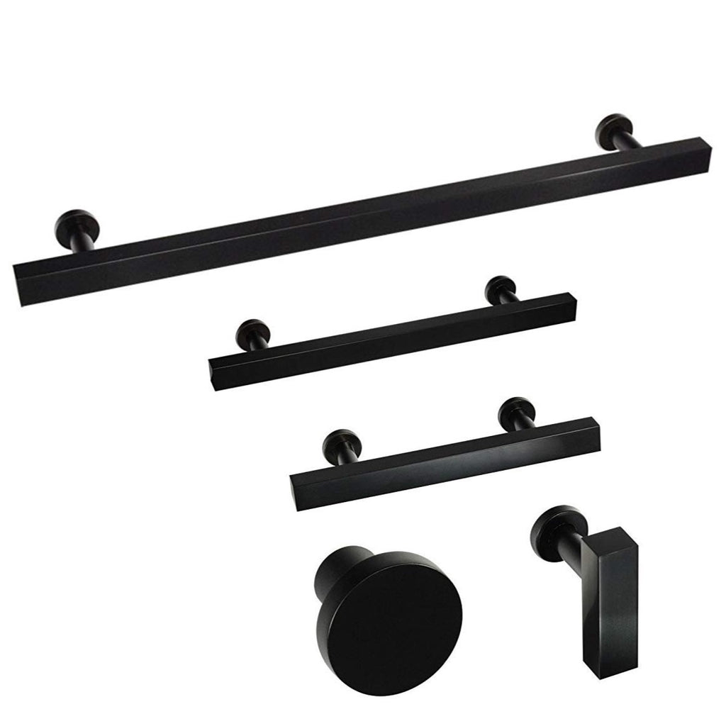 European T-Bar Matte Black Knobs and Drawer Pulls - Brass Cabinet Hardware 