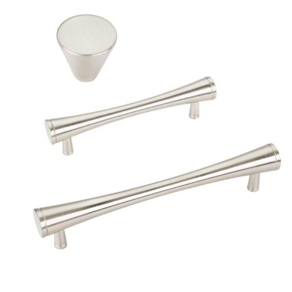 Brushed Nickel "MCM" Mid-Century Pulls and Knob - Brass Cabinet Hardware 