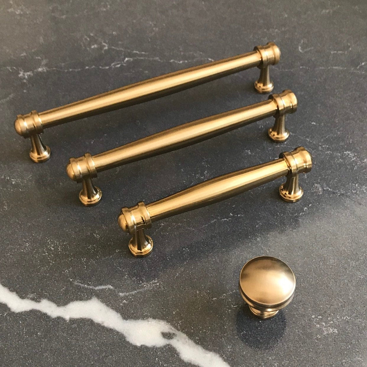 Champagne Bronze "Mist" Drawer Pulls and Knob - Brass Cabinet Hardware 