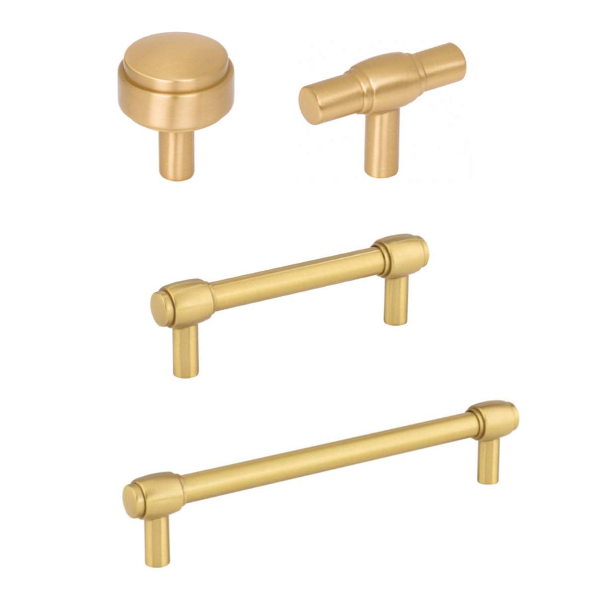 Nash Brushed Brass Drawer Pulls and Cabinet Knobs - Forge Hardware Studio