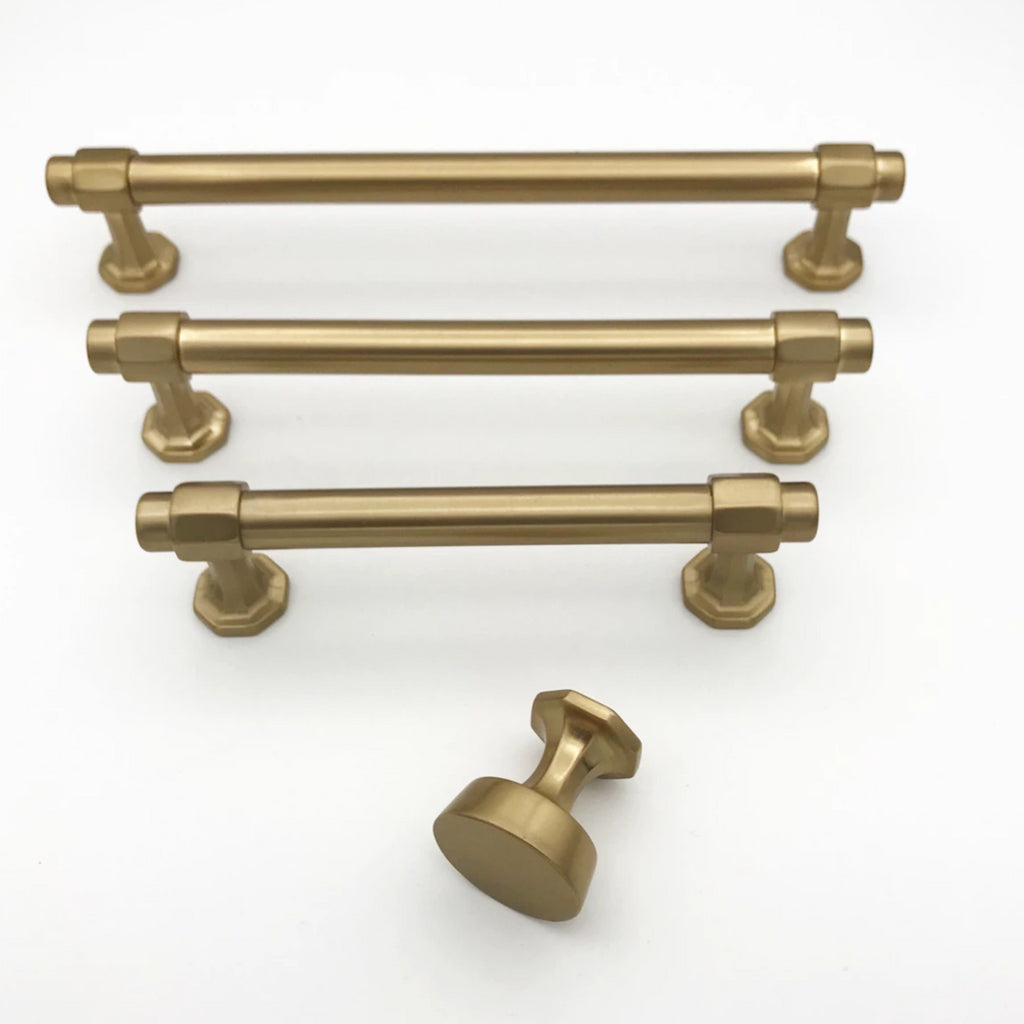 Octagon Champagne Bronze Knob and Drawer Pulls - Brass Cabinet Hardware 