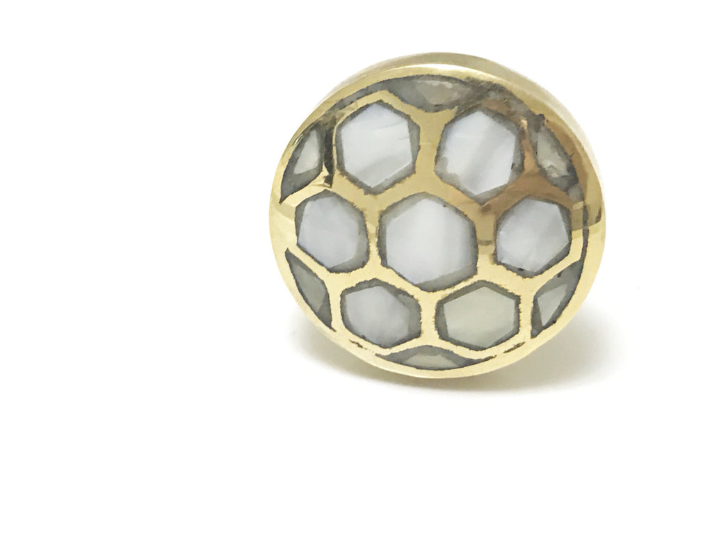 Mother of Pearl Beehive Gold Cabinet Knob - Brass Cabinet Hardware 