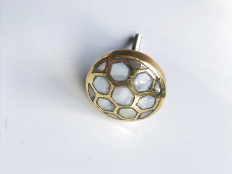 Mother of Pearl Beehive Gold Cabinet Knob - Brass Cabinet Hardware 