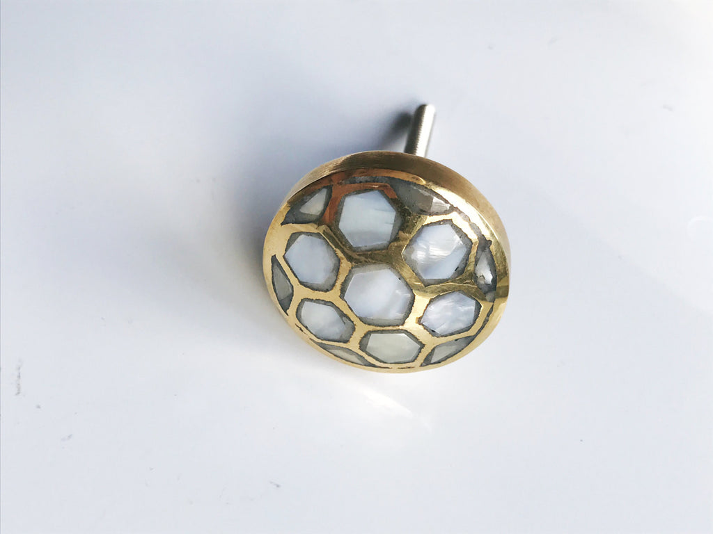 Mother of Pearl Beehive Gold Cabinet Knob - Brass Cabinet Hardware 