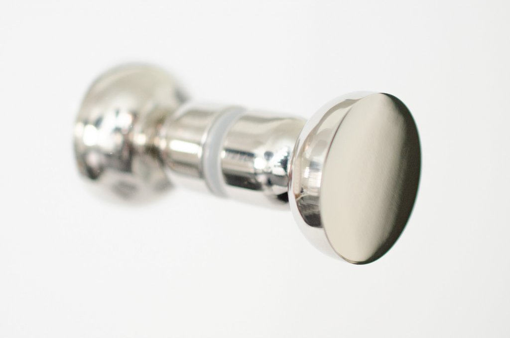 Glass Shower "Pedestal" Round Polished Nickel Back to Back Door Knob - Forge Hardware Studio