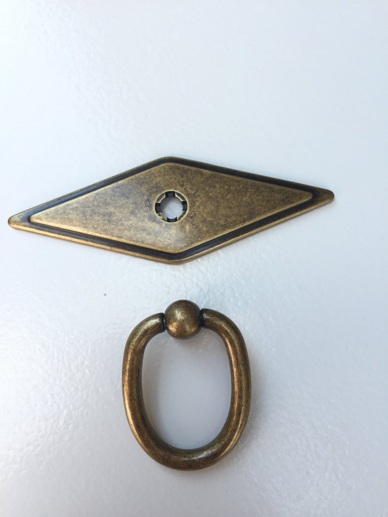 Antique Brass Rhombus Ring Drawer Pulls in Antique Brass - Brass Cabinet Hardware 