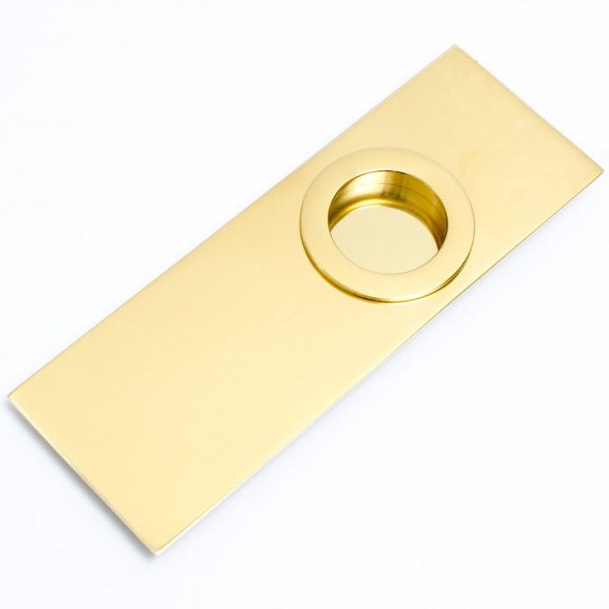 Rectangular "Circle" Insert Flush Unlacquered Polished Brass Recess Door Pull - Forge Hardware Studio