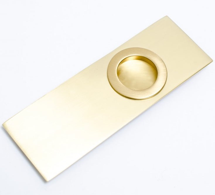 Rectangular "Circle" Insert Flush Unlacquered Brushed Brass Recess Door Pull - Forge Hardware Studio