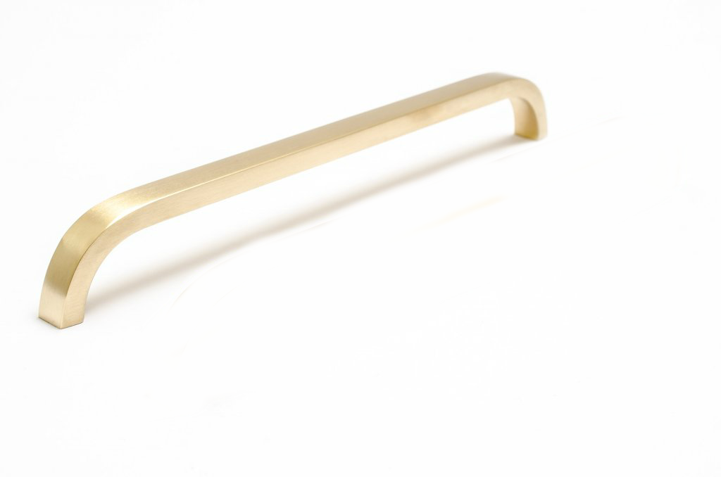 Long "Curve" Brushed Brass Unlacquered Cabinet Drawer Pulls and Closet Handles - Forge Hardware Studio