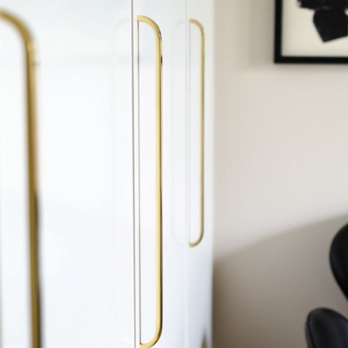 Long "Curve" Brushed Brass Unlacquered Cabinet Drawer Pulls and Closet Handles - Forge Hardware Studio