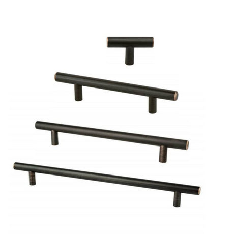 Round Oil-Rubbed Bronze "Dash" T-Knob and T-Bar Drawer Pulls - Brass Cabinet Hardware 