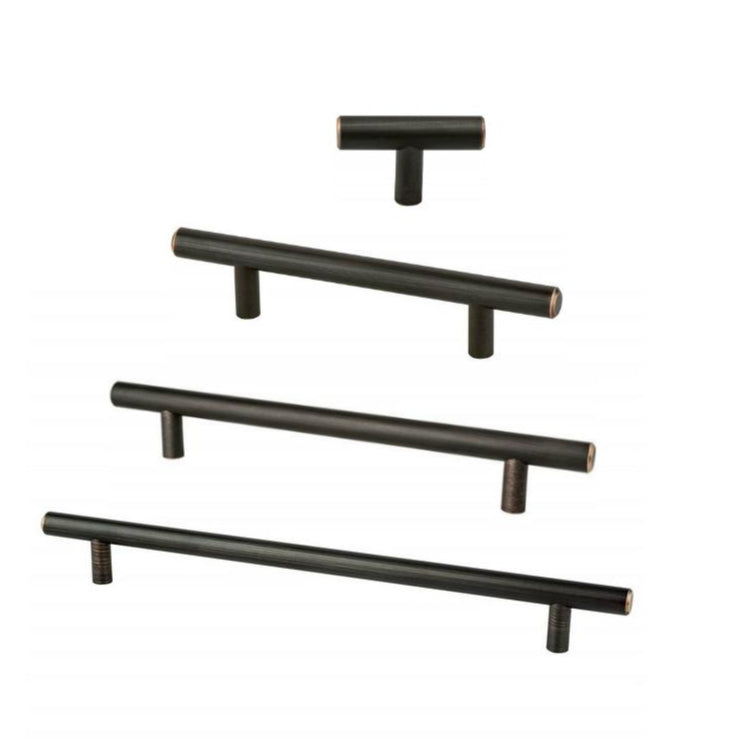 Round Oil-Rubbed Bronze "Dash" T-Knob and T-Bar Drawer Pulls - Brass Cabinet Hardware 