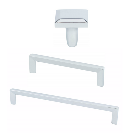 Polished Chrome "Trane" Drawer Pulls and Knob - Brass Cabinet Hardware 
